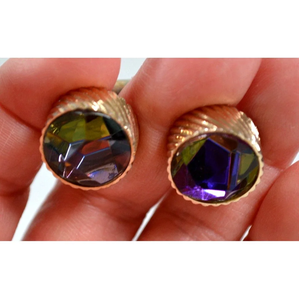 Vintage Swank Gold Tone Cufflinks‎ with Watermelon Rhinestone